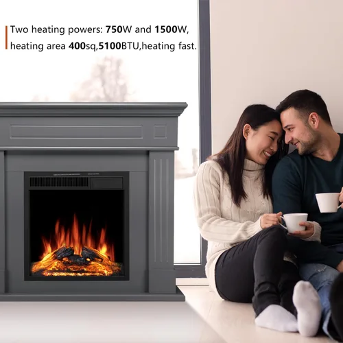 Miniatura 4 de R.W.FLAME - Chimenea eléctrica de 43" con repisa, caja de fuego envolvente de madera, soporte de TV con chimenea eléctrica de pie, control remoto
