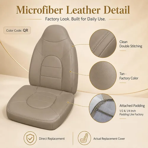 Miniatura 4 de NLQR Fundas de asiento de cuero de repuesto para parte inferior y superior del lado del conductor y del pasajero, color tostado, compatibles