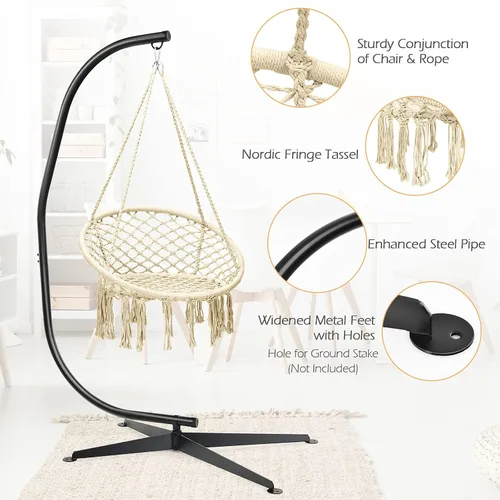Miniatura 3 de Giantex Hamaca Swing Silla con soporte, cuerda de algodón tejida a mano con soporte de acero sólido resistente C, hamaca colgante al aire libre