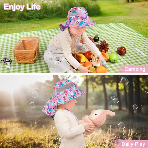 Miniatura 140 de Sombrero de sol para niños, protección UV, unicornio, verano, playa, jugar con ala ancha, solapa para el cuello para niñas y niños