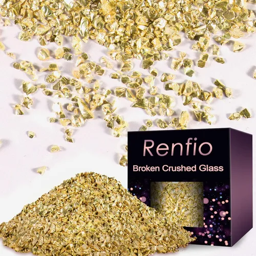 Miniatura 10 de Renfio Fragmentos de purpurina de vidrio triturado roto de 0.079 a 0.157 pulgadas, irregulares, pequeños chips metálicos gruesos, 7 onzas (7.05 oz)