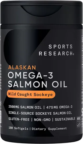 Sports Research® Aceite de Salmón - Origen Único de Salmón Sockeye Salvaje de Alaska | 2500 mg por Porción con Ácidos Grasos EPA y DHA | Certificado