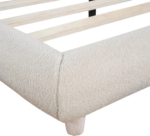 Miniatura 9 de Cama de Plataforma Tapizada con Forma Curva con Cabecera de Forma Curva, Marco de Cama de Madera Tamaño Full para Dormitorio de Niños y Adultos