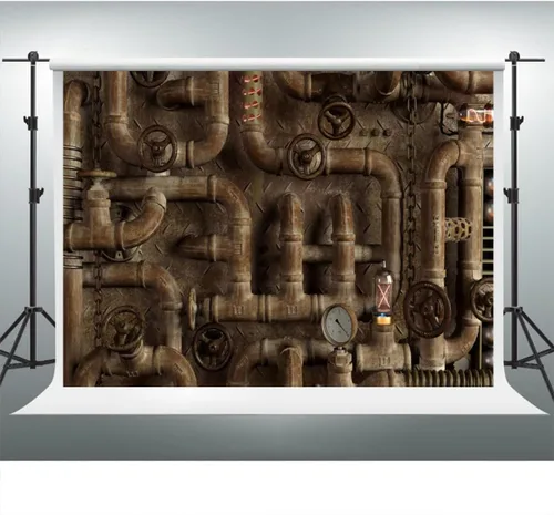 Miniatura 3 de YongFoto Telón de fondo vintage oxidado, estilo punk, de 5 x 3 pies, tuberías de vapor industriales de metal antiguo, fondo de fotografía, hippie