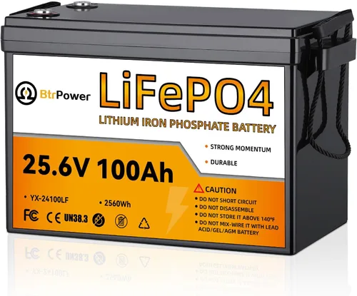 Batería de litio de 12 V, batería LiFePO4 de ciclo profundo de 5000+ con BMS integrado de 100 A para almacenamiento en el hogar, motor de pesca por