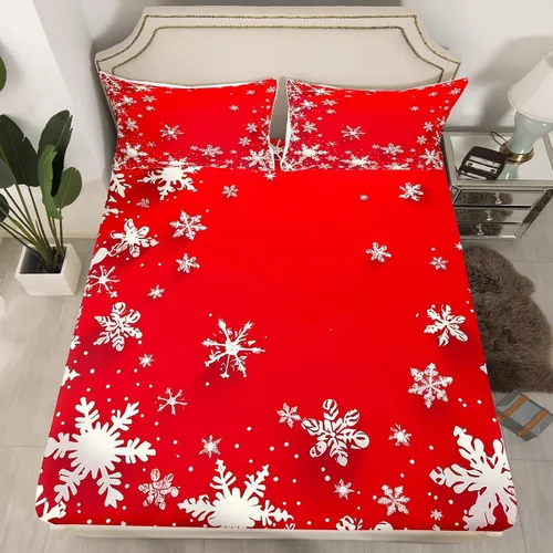 Miniatura 21 de Erosebridal Sábana bajera ajustable de Papá Noel con bolsillo profundo para niños, niñas y niños, juego de ropa de cama de Navidad para niños