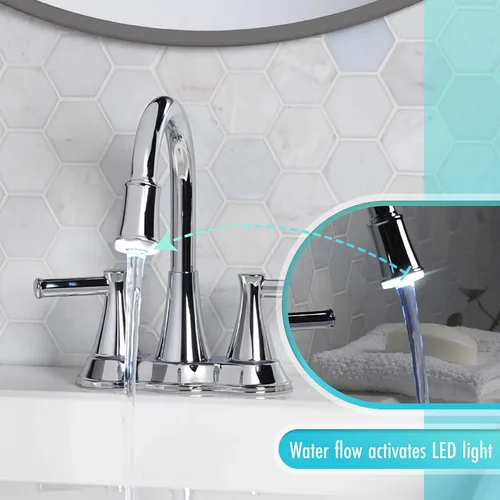 Miniatura 5 de Aqua Vista 22-B42CPL-CH-AV Grifo para lavabo de baño con luz LED cromado pulido