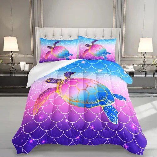 Miniatura 12 de HOSIMA Juego de edredón de tortuga marina, juego de edredón con temática de playa costera tamaño Queen para niños, adolescentes y niñas, decoración
