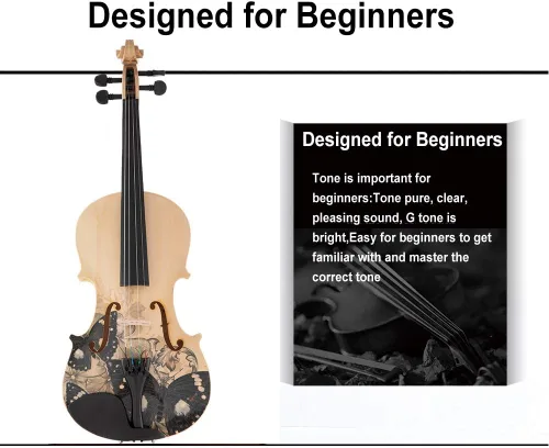 Miniatura 3 de Aliyes Juego de violín artístico distintivo diseñado para principiantes, estudiantes, adultos con estuche rígido, arco, cuerdas adicionales