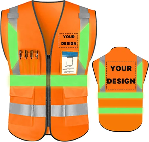 Miniatura 28 de Chaleco de seguridad de alta visibilidad reflectante, personaliza tu logotipo, ropa de trabajo de seguridad con tiras reflectantes y bolsillos A
