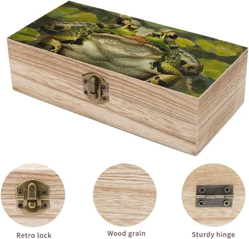 Miniatura 3 de Lily and Frog - Caja de almacenamiento de madera grande retro con tapa con bisagras, 7.9 x 3.9 x 2.3 pulgadas, caja de recuerdos, estuche