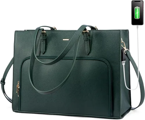 Miniatura 10 de LOVEVOOK Bolsa para laptop de 15.6 pulgadas para mujer, impermeable, con puerto de carga USB, maletín de mano y hombro de cuero sintético, bolsa