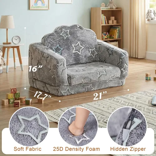 Miniatura 3 de Sofá de juego para niños, sofá plegable para niños, sofá convertible 2 en 1 para tumbona para niñas y niños (gris)