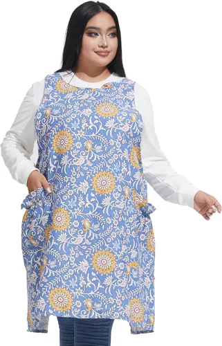 Miniatura 26 de Delantales grandes de talla grande para mujer con bolsillos de algodón y lino para hornear cocina