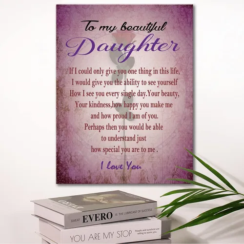Miniatura 3 de Wailozco Lienzo colgante con texto en inglés "To My Beautiful Daughter", arte de pared enmarcado para decoración de pared de habitación de hija