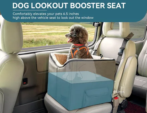 Miniatura 2 de Asiento de Coche para Perros Petsfit con Elevaperros para Perros Pequeños, Asiento de Coche para Perros con Correa de Seguridad, Adecuado para Marrón