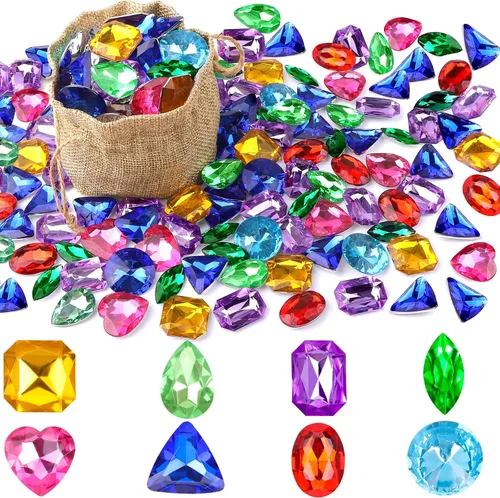 Vellibring 180 piezas de juguetes de gemas del tesoro pirata, acrílico falso, gemas brillantes, juguetes coloridos de playa, joyas piratas, juguetes