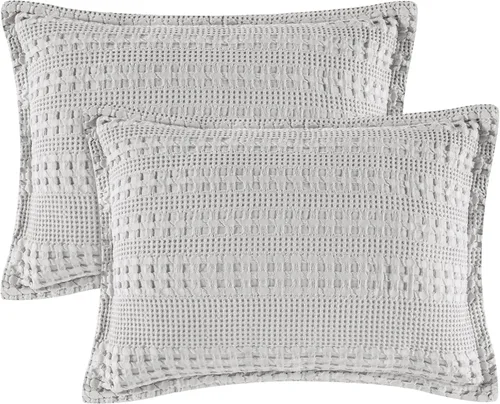 Miniatura 56 de PHF Fundas de almohada con tejido de gofre de 24" x 24", paquete de 2, funda de almohada cuadrada 100% algodón para decoración de ropa de cama, sin