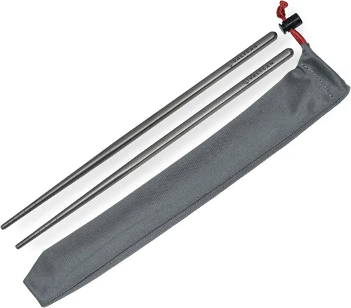 Miniatura 3 de Valtcan Palillos de titanio de 9 pulgadas, 0.95 oz, ultraligeros, puntas ranuradas, cero sabor metálico, extremos cuadrados antivuelco, palillo
