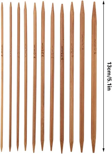 Miniatura 6 de Kit de agujas de tejer, juego de 11 agujas de tejer de doble punta de bambú carbonizado, 11 tamaños, juego de agujas de tejer suaves para tejer