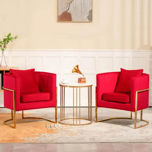 Miniatura 3 de Silla de Acento Moderna de Terciopelo, Sillón Tapizado Tipo Barril de Mediados de Siglo con Almohada para Sala de Estar, Cómoda Silla Individual