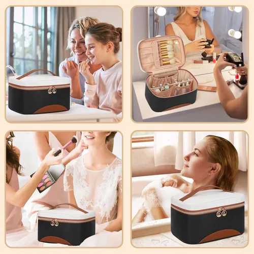 Miniatura 7 de OCHEAL Makeup Bag,Large Capacity Travel Makeup Bag,Waterproof Cosmetic Organizer Case with Brush Holder Portable Make Up Bag for Women,Toiletry Bag