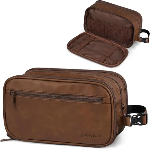 Miniatura 12 de PAVILIA - Bolsa de aseo para hombres, estuche de viaje esencial con kit de afeitado Dopp, bolsa de viaje organizadora de artículos de tocador