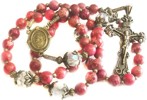 Miniatura 2 de Juego de rosario y pulsera de piedra y cristal Sagrado Corazón de Jesús en caja - Rosario Católico - Rosarios Catolicos - Regalos Católicos