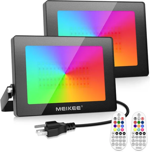 MEIKEE Luz de inundación LED RGB de 100 W, equivalente a 1000 W, cambio de color IP66, iluminación de pared al aire libre, decoración navideña para