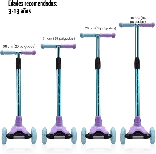 Miniatura 4 de Patinete de 3 ruedas para niños de 6 a 12 años, patinete infantil con ruedas iluminadas, diseño de cubierta resistente y 4 alturas ajustables