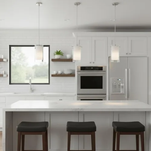 Miniatura 8 de AKEZON Lámpara colgante de 1 luz, lámpara de techo de vidrio para interiores, altura ajustable, acabado de níquel cepillado para cocina y comedor