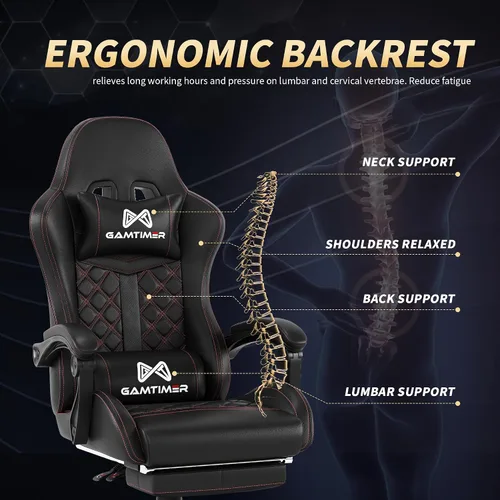 Miniatura 7 de Gamtimer Gaming Chair, 400 LB Weight Capacity,with Pocket Spring Cushion Ergonomic Backrest Office Chair,Leather, with Headrest and Lumbar
