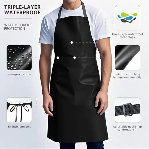 Miniatura 3 de GoldPig Delantal impermeable de alta resistencia, vinilo de goma resistente a productos químicos para industria, laboratorio, cocina, carnicero