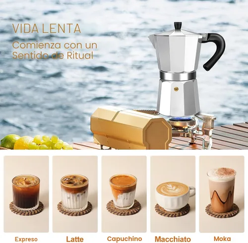 Miniatura 7 de Estufa de aluminio de 2 tazas de café expreso Moka Pot Express Percolator Italiano Classic Mocha Máquina de café para café italiano y cubano Plateado