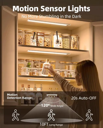Miniatura 2 de EZVALO Luces para debajo del gabinete, luz con sensor de movimiento de 14.5 pulgadas, regulable para interiores, súper brillante, 4000 mAh, luces