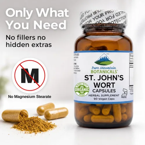 Miniatura 4 de Pure Mountain Botanicals Cápsulas de hierba de San Juan - 450 mg de hierba orgánica y extracto - estandarizado al 3% de hipericina - 90 cápsulas