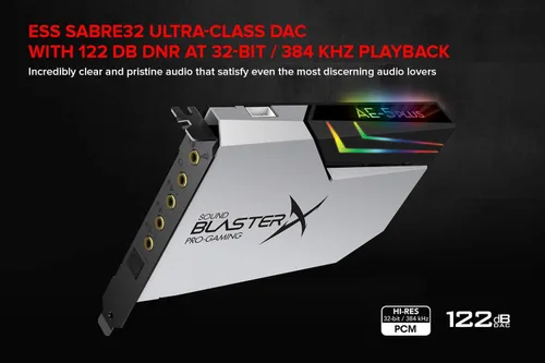 Miniatura 5 de Creative Sound BlasterX AE-5 Plus Pure Edition SABRE32 Ultra-Class Tarjeta de sonido y DAC para juegos PCI-e de 32 bits/384kHz con Dolby Digital