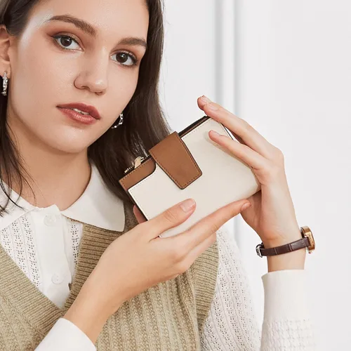 Miniatura 6 de AOLUC Carteras pequeñas para mujer de cuero auténtico con bolsillo de bloqueo RFID cartera delgada para mujer tarjetero de viaje tarjetero
