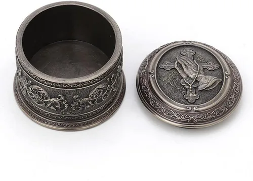 Miniatura 6 de Veronese Design 2 1/2 pulgadas de alto, mano orante, forma ovalada, caja de baratija, escultura de resina bronceada, escultura religiosa