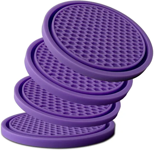 Miniatura 14 de Juego de 4 posavasos para automóvil, antideslizantes y a prueba de golpes, inserto flexible de goma de PVC para portavasos