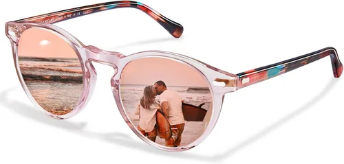 Miniatura 51 de CARFIA Gafas de sol polarizadas de acetato redondo para mujer, protección UV de cara pequeña con funda de cuero CA5288