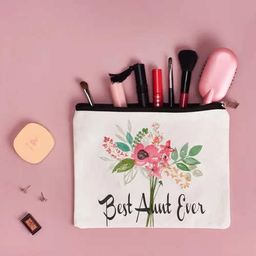 Miniatura 4 de Bolsa de cosméticos Best Aunt Ever, regalos para tía, regalos de sobrina para Navidad, cumpleaños, jubilación, tía, viaje, bolsa de maquillaje