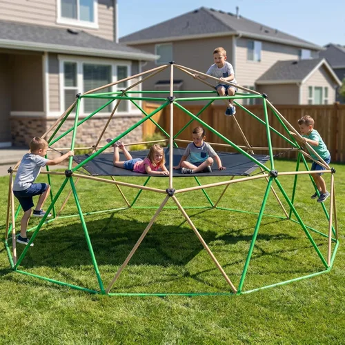 Miniatura 2 de Gardenature Cúpula de escalada de 13 pies con hamaca y columpio, gimnasio de selva al aire libre para niños, cúpula geométrica que soporta 880