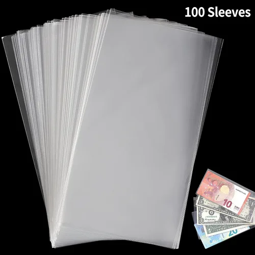 Miniatura 4 de Uncle Paul 100 piezas de billetes de dólar con caja de almacenamiento, fundas de papel transparente para moneda y fundas de colección de dinero