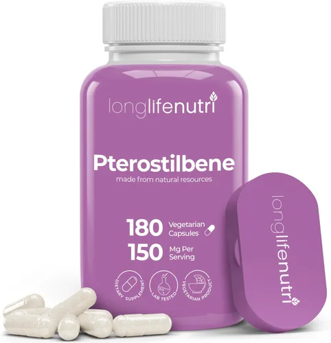 Pterostilbene 150mg 180 cápsulas vegetarianas | Hecho en Estados Unidos | 75mg por píldora | Polvo puro natural