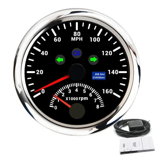 KAOLALI Velocímetro GPS de 3.346 in 0-160MPH con tacómetro calibre 0-8000RPM para coche, barco, motocicleta, camión, medidor de velocidad