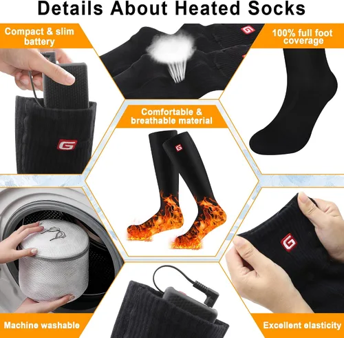 Miniatura 5 de Calcetines calefactables con batería eléctrica recargable para hombres y mujeres con 3 niveles de calefacción ajustables para esquí, equitación, caza
