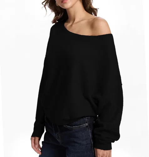 Miniatura 5 de FAlABLE - Suéter para mujer con hombros descubiertos y cuello barco, pullover holgado de manga larga, acogedor de punto, para otoño e invierno, tops