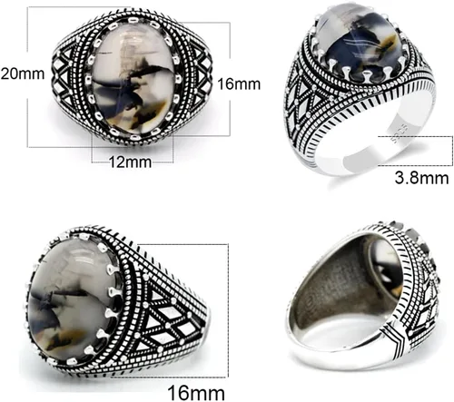 Miniatura 8 de Anillo de plata de ley 925 maciza para hombre, piedra de ónix oceánico, anillo punk de alta joyería estilo turco