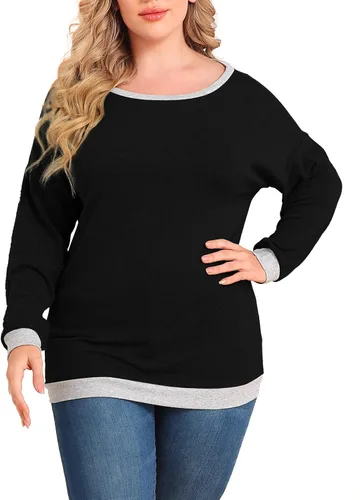 POSESHE Camisetas tipo túnica de manga larga para mujer, tallas grandes, con bloques de color, holgadas